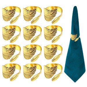 12pcs Gold Leaf Napkin Rings Set Table Napkin Holder Metal Leaves Napkin Holder Rings Dining Table Decoration for Anniversary Wedding Birthday - 1 of 4