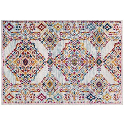 Modway Entourage Khalida 8x10 Area Rug – Distressed Floral Lattice Moroccan Trellis Rug in Vintage Ivory and Blue