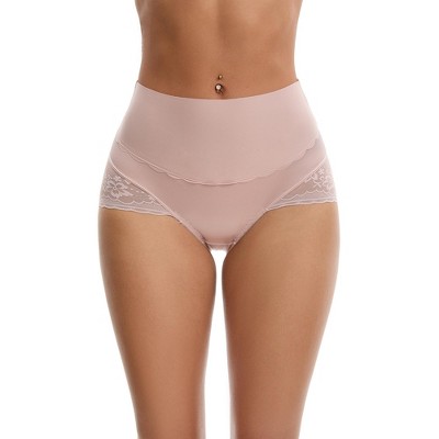 INSPIRE CHIC Women's Hi-Cut Satin High Waisted Lace Trimmed Tummy Control Underpants Briefs