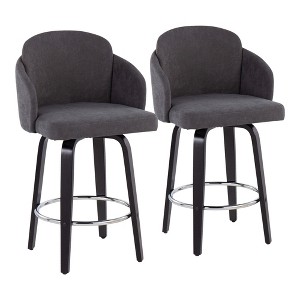 Contemporary Fixed-Height Counter Stool with Swivel in Wood and Round Footrest, Set of 2 - 1 of 4