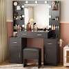 Vanity Desk with Lights, Glass Top, Charging Station, Mirror, Nightstand, Set with Storage Bench, 3 Lighting Modes, White - 2 of 4