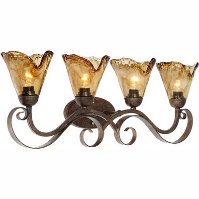 Amber Scroll Bronze 4-Light Curved Bathroom Vanity Fixture