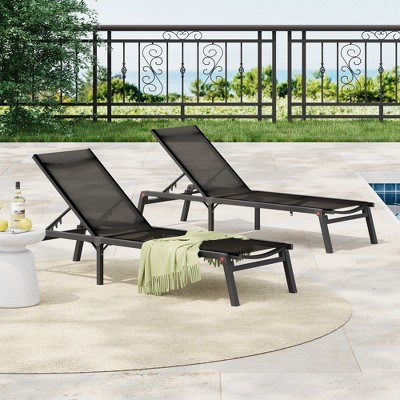 Maggift Adjustable Back Patio Lounge Chairs Set of 2 with Heavy Duty Aluminum Frame for Patio, Poolside, Black, 74.25"*23.5"*12"