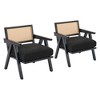 Accent Chair Mid Century Comfy Living Room Chairs with Sturdy Wood Legs, Rattan Backrest & Beige Thick Linen Cushion, Armchair for Bedroom Balcony - 2 of 4