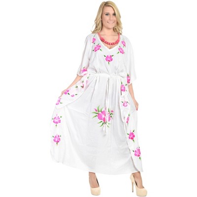 LA LEELA Women's House Daily Routine Evening Wear Vacation Holiday Casual Dailywear Caftan Long Loungewear Tunics for Women 2X-3X White, Solid