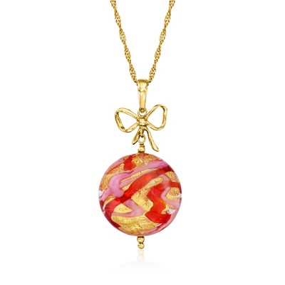 Ross-Simons Italian Multicolored Murano Glass Bow Pendant Necklace in 18kt Gold Over Sterling Size