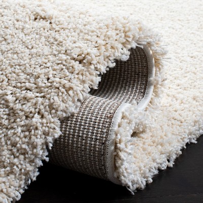 Ivory Square Shag Rug with Wool and Synthetic Fibers