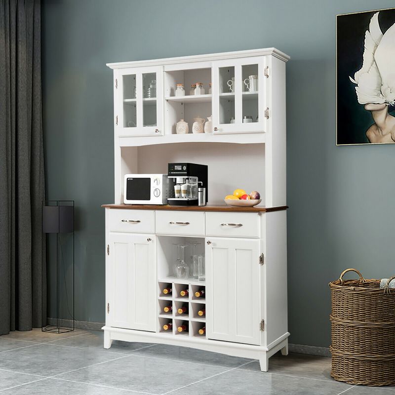 Costway Buffet And Hutch Kitchen Storage Cabinet Cupboard w/ Wine Rack & Drawers White, 4 of 11
