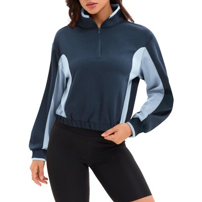 ATHLECHIC Women's Cropped Half Zip Pullover Long Sleeve Oversized Sweaters Workout Fall Outfits with Pockets Sweatshirts