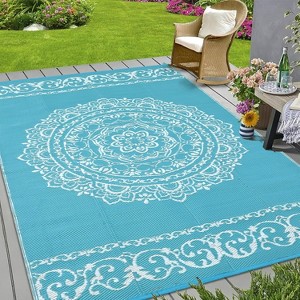 Outdoor Rugs Modern Plastic Straw Rugs, Waterproof Patio Floral Camping Carpet, Reversible Floor Mats for Porch Balcony Beach - 1 of 4