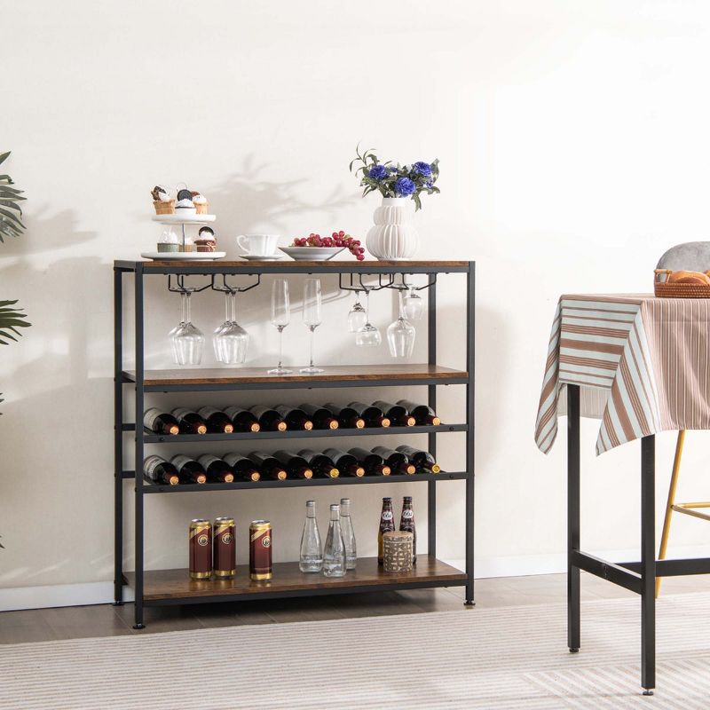 Costway Rustic 5-tier Wine Rack Table 22 Bottle Wine Cabinet Freestanding with Glass Holder, 2 of 11