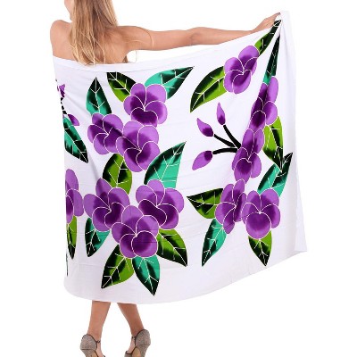 LA LEELA Women's Sarong Bikini Skirt Cover up Swimwear Bathing suit Summer Wraps Swimsuit Beach Wrap Coverups for Women One Size White, Floral