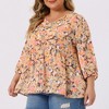Agnes Orinda Women's Plus Size V Neck Babydoll 3/4 Lantern Sleeve Casual Floral Flowy Blouses - 2 of 4