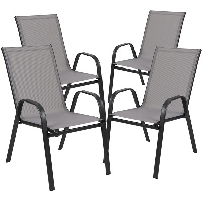 Flash Furniture 4 Pack Brazos Series Gray Outdoor Stack Chair with Flex Comfort Material and Metal Frame