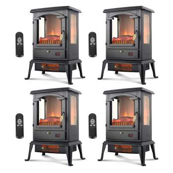 VOLTORB 3-Sided Flame View Infrared Quartz Heater Stove, Free Standing Electric Fireplace for Indoor Use w/Remote & Programmable Timer (4 Pack)