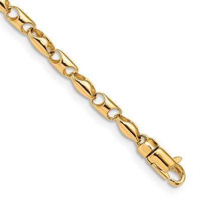 Black Bow Jewelry 3mm 14k Yellow Gold Fancy Barrel Link Chain Bracelet