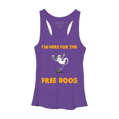 Women's Design By Humans I'm Here For The Free Boos Funny Halloween Ghost Shirt By Galvanized Racerback Tank Top