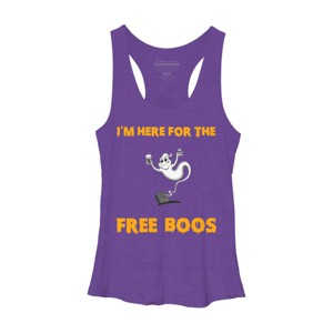 Women's Design By Humans I'm Here For The Free Boos Funny Halloween Ghost Shirt By Galvanized Racerback Tank Top - 1 of 3