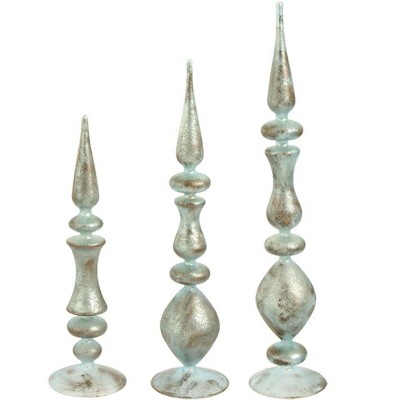 Raz Imports Set of 3 Blue and Brown Antiqued Christmas Tabletop Finials 18.5"