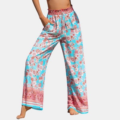 Women's Vibrant Floral Print Beach Pants with Smocked Waistband - Cupshe
