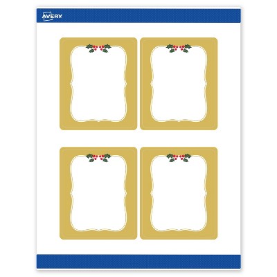 Avery Labels, 4" x 3-1/3", Gold-Metallic Berries, Matte, 40ct