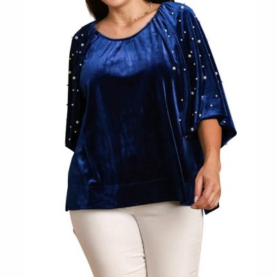 Women's Velvet Round Neck With Pearl Sleeves - umgee