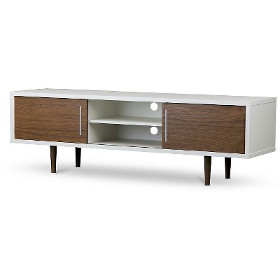 Gemini Wood Contemporary TV Stand for TVs up to Walnut/White 66" - Baxton Studio