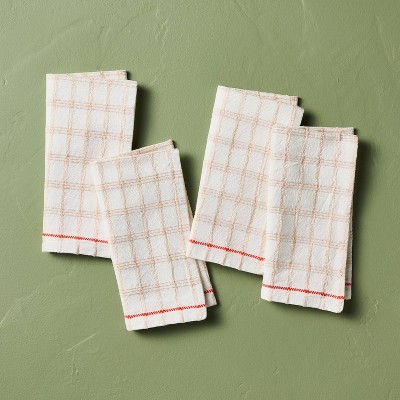 4pk Tri-Stripe Plaid Stitched Cloth Napkins - Hearth & Hand™ with Magnolia