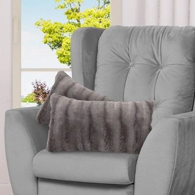 Cheer Collection Luxurious Faux Fur Throw Pillows Set of 2 - Gray (12" x 20")