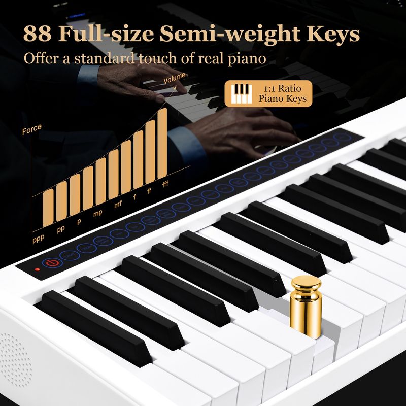 Costway 88 Keys Portable Digital Piano w/ Power Supply Sustain Pedal, 3 of 11