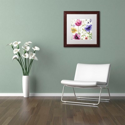 Summer Diary I Watercolor and Acrylic Canvas Art with White Matte and Brown Frame