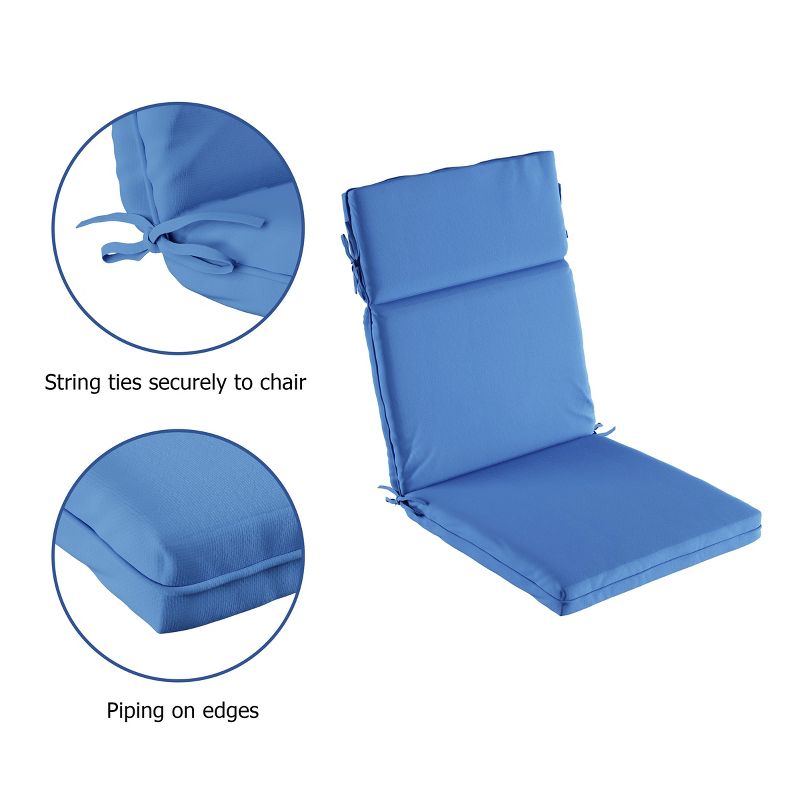 High-Back Patio Chair Cushion For Outdoor Furniture, Adirondack, Rocking or Dining ChairsBlue Mildew & UV Resistant Fabric with Piping & Ties by LHC, 3 of 8