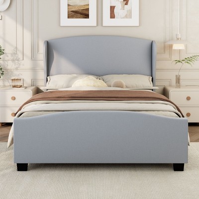 CAVINAS King/Queen/Full Size Linen Upholstered Platform Bed Frame with High Headboard Wingback,No Box Spring Needed