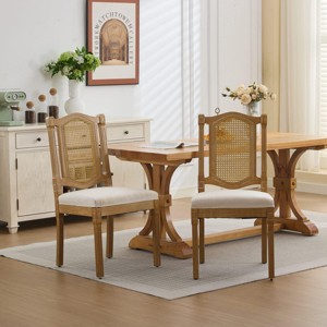 SEVOBAL Dining Chairs Solid Wood Rattan-Back Chair with High-Resilience Foam Cushion for Rustic Dining Spaces, Beige, 22.6"*20"*39.6" - 1 of 4