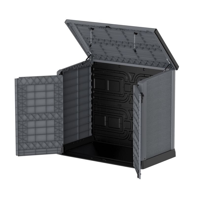 Duramax CedarGrain StoreAway 1200L Capacity Outdoor Deck and Garden Storage Box with Panel Doors & Flat Lid for Patios, Pool Areas, & Driveways, Grey, 3 of 7