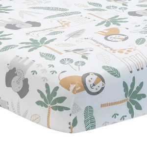 Lambs & Ivy Jungle Friends 100% Cotton Safari Animals Baby Fitted Crib Sheet - 1 of 4