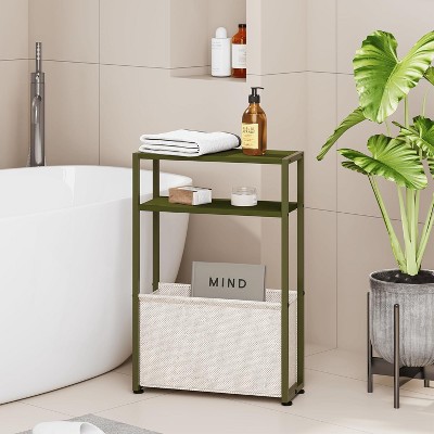 Narrow Side Table, Slim End Tables with Fabric Basket, Skinny Table for Small Spaces, Thin Bedside Table