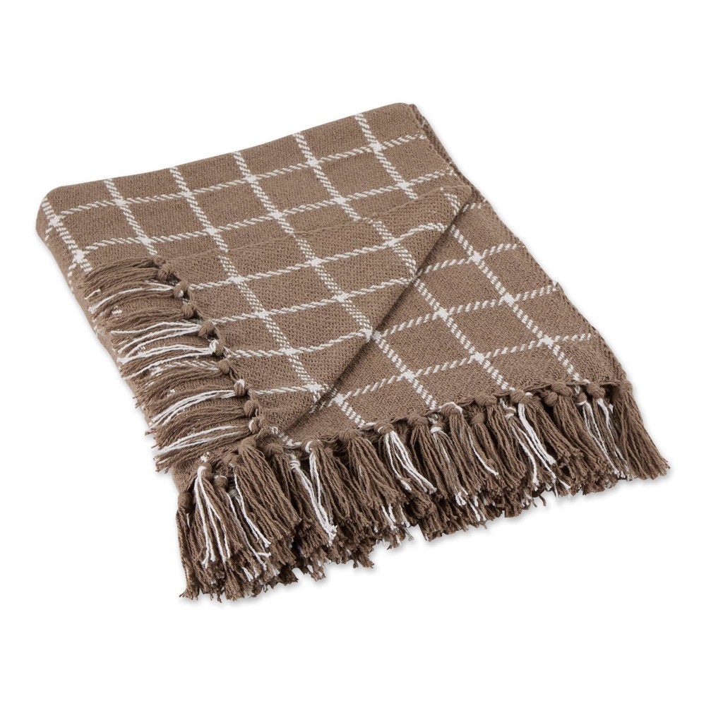 Photos - Duvet 50"x60" Checked Plaid Throw Blanket Brown - Design Imports