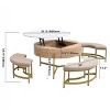 Contemporary Natural Round Lift-Top Coffee Table with Hidden Storage and Nesting Ottomans for Living Room-Maison Boucle - 4 of 4