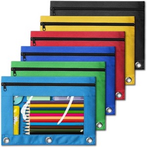 Paaaawaters Pencil Pouch for 3 Ring Binder, Bulk 6 Pack 3-Holes Zipper Pencil Pouches in Assorted Colors - 1 of 4