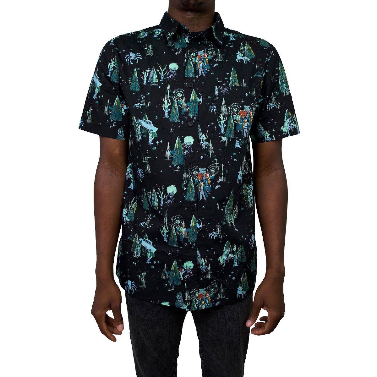 Men's Harry Potter Chamber of Secrets Forbidden Forest Pattern Button Down Shirt