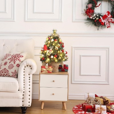 Acekool 2ft Mini Tabletop Tree - Pre-Lit LED Decor with Pinecone Accents