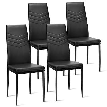 Tangkula Kitchen Set of 4 Dining Chair PVC Leather Metal Base High Back