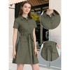INSPIRE CHIC Women's Point Collar Front Elastic Waist Drawstring Mini Shirt Dress with Pocket - 2 of 4