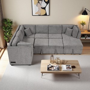 108.6" U-Shaped Convertible Sectional Sofa Bed with Storage & USB - 1 of 4