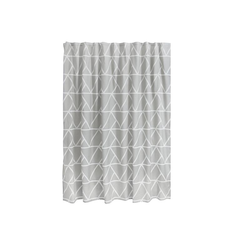 iDESIGN 70&#34;x72&#34;Connected Triangle Fabric Bathroom Shower Curtain Gray, 1 of 7