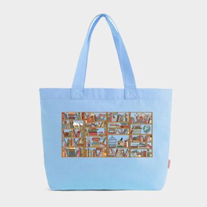 Bookshelf and Cats - Zippered Canvas Tote - One Size Hydrangea