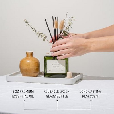 Green Glass Reed Diffuser with White Peony Tuberose Scent