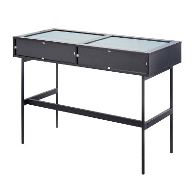 Emery Black Wood Metal Glass Console Table with Storage