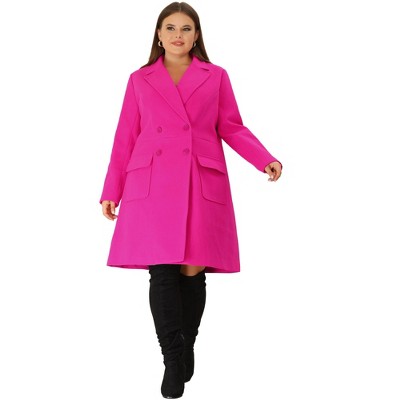 Agnes Orinda Women's Plus Size Winter Notched Lapel Double Breasted Pockets Long Overcoats